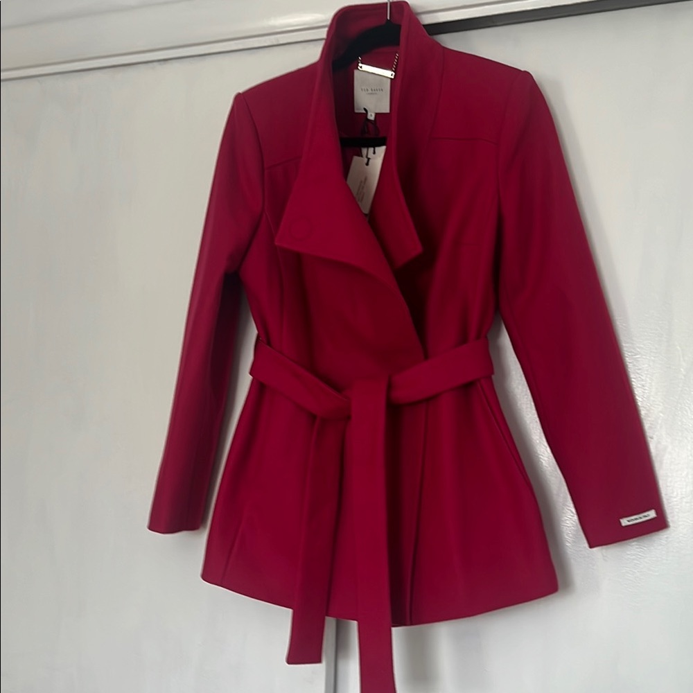 Ted Baker Red Trench Coat with Belted Wrap Style